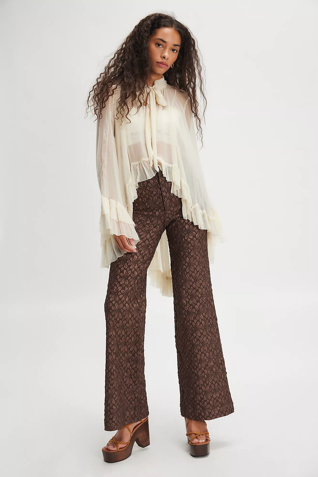 Runaway Floral Flare Pants - French Chocolate