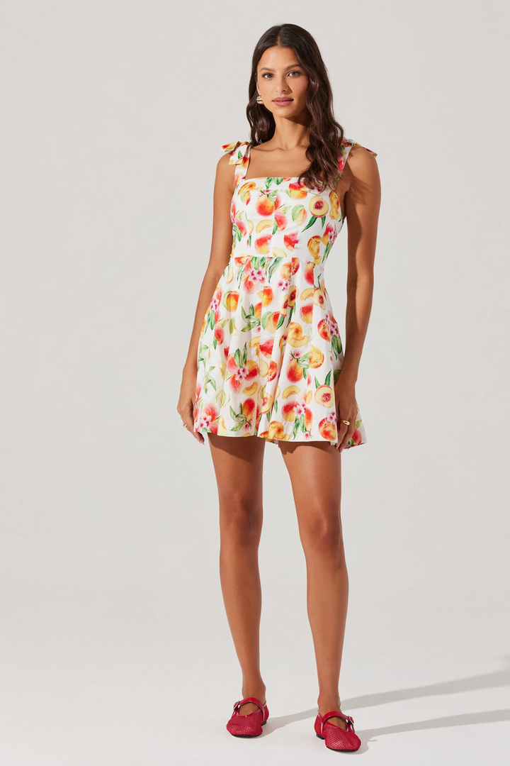 Georgia Bow Strap Mini Dress - Yellow Peach