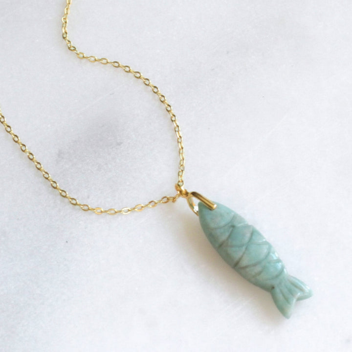 Amazonite Fish Pendant Necklace