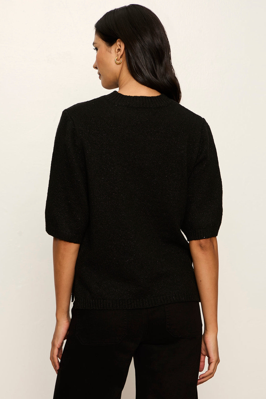 Perfect Sequin Sweater Tee in Black, detail of sequin knit