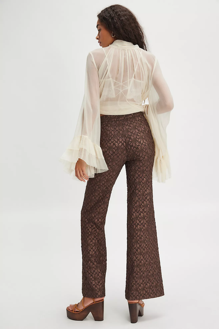 Runaway Floral Flare Pants - French Chocolate