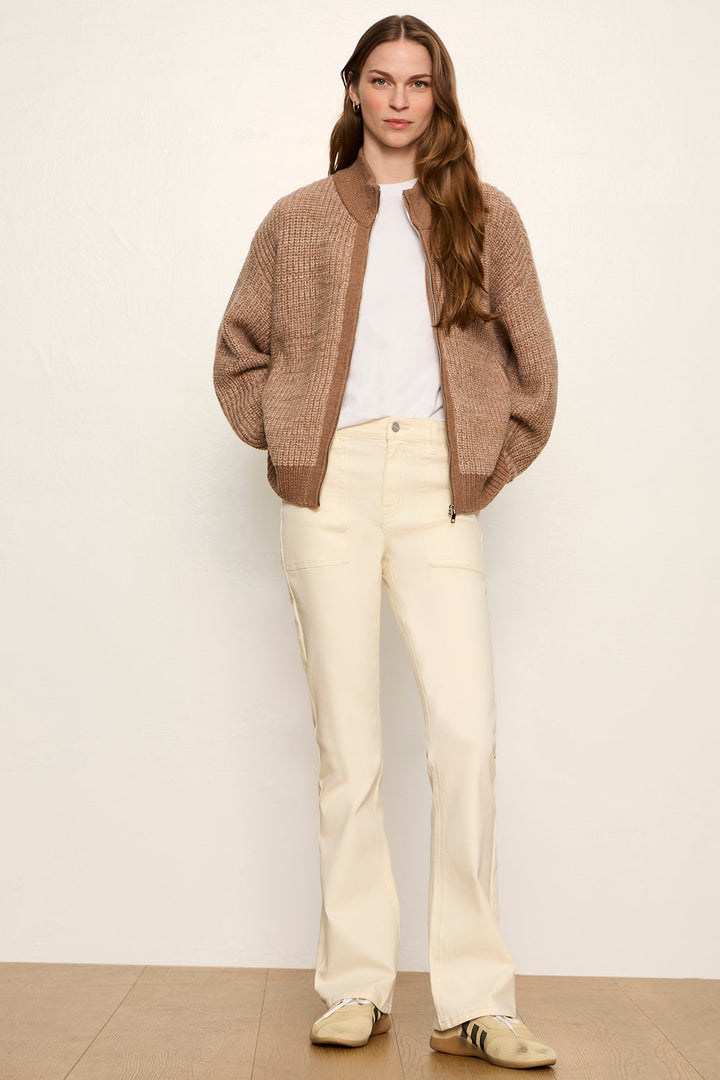Sanctuary Zip Up Sweater Jacket Heather Cocoa styled