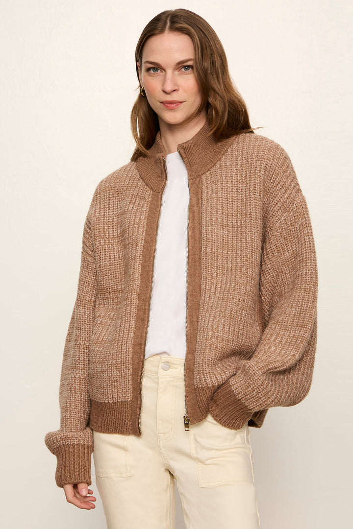 Sanctuary Zip Up Sweater Jacket Heather Cocoa side