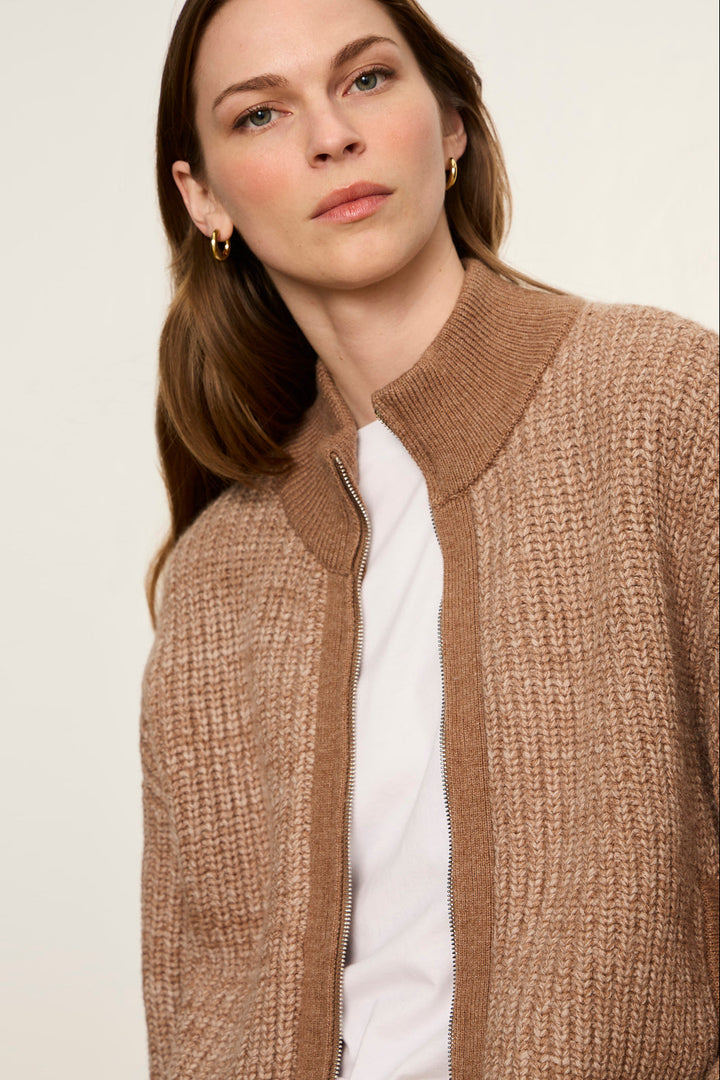 Sanctuary Zip Up Sweater Jacket Heather Cocoa detail