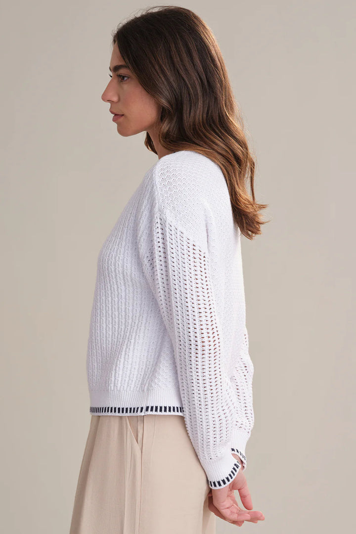 Woodwind Mixed Knit Crewneck Sweater - White