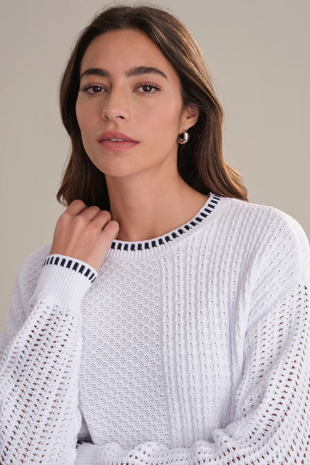 Woodwind Mixed Knit Crewneck Sweater - White