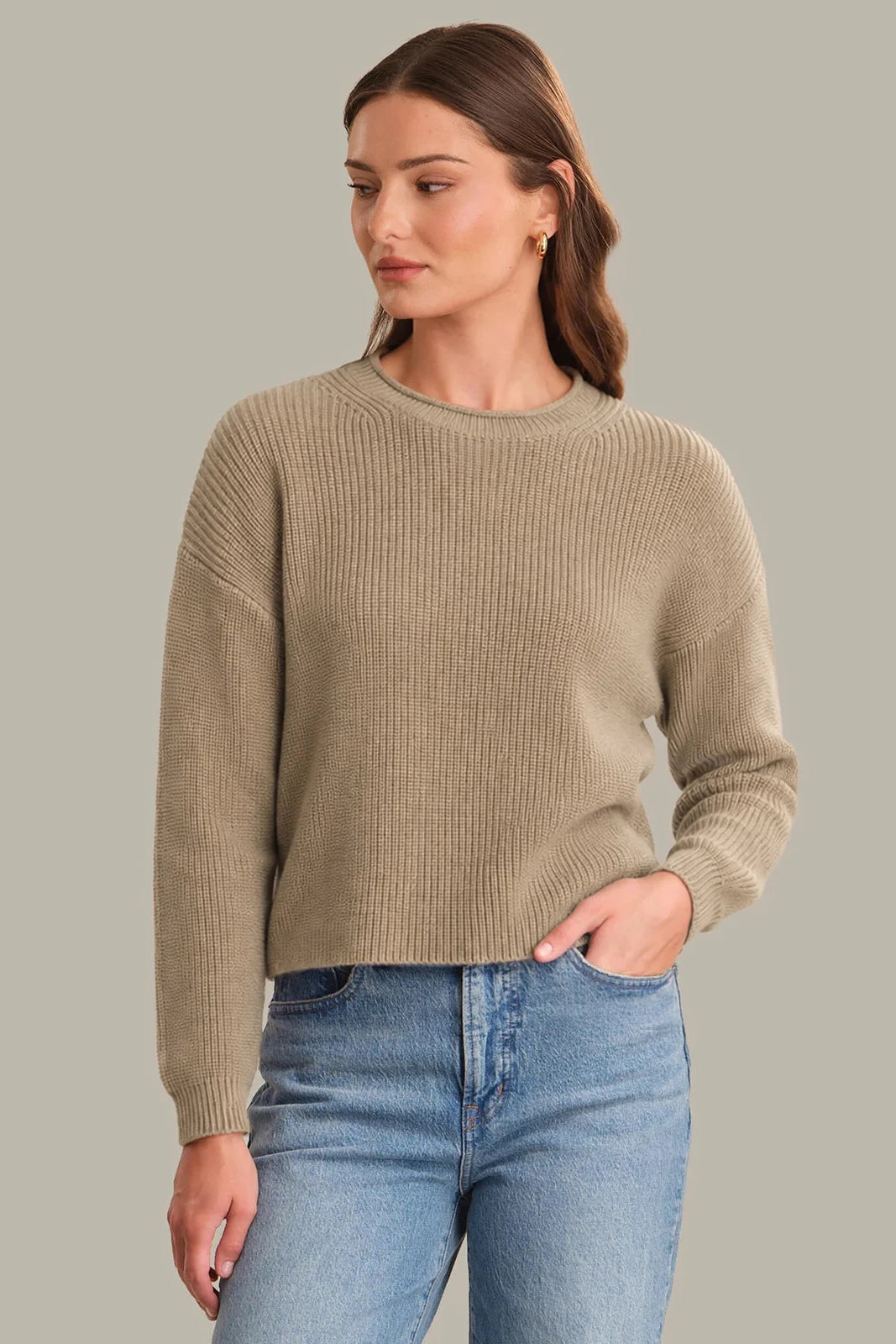 Daphne Cropped Cotton Pullover - Mushroom