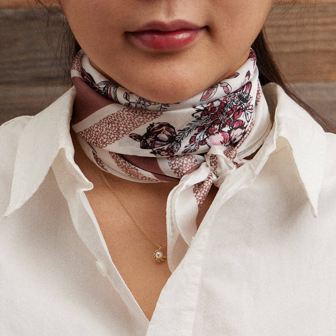 Floral Butterfly Silk Texture Square Scarf - Olive