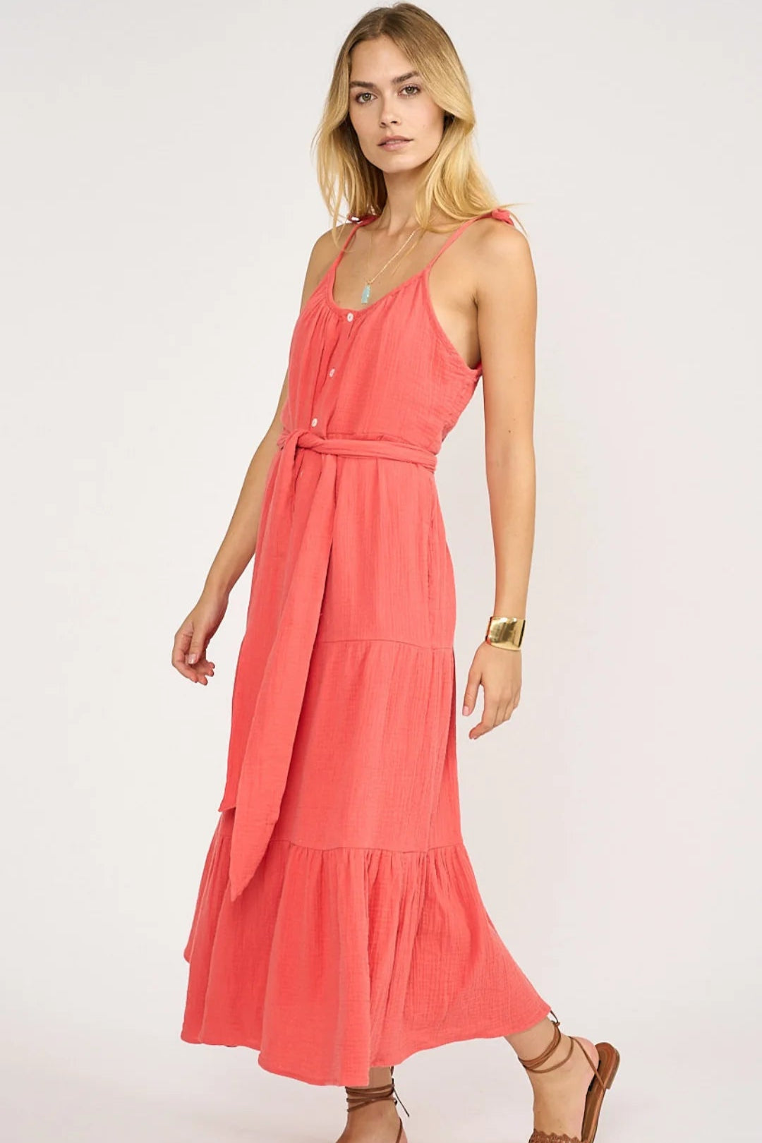 Siesta Gauze Dress - Guava