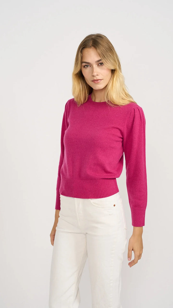 Aria Puff Sleeve Cashmere Crew - Magenta