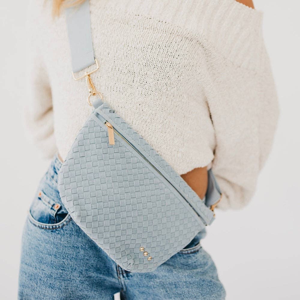 Keara Woven Crossbody Bag - Suede Ice Blue