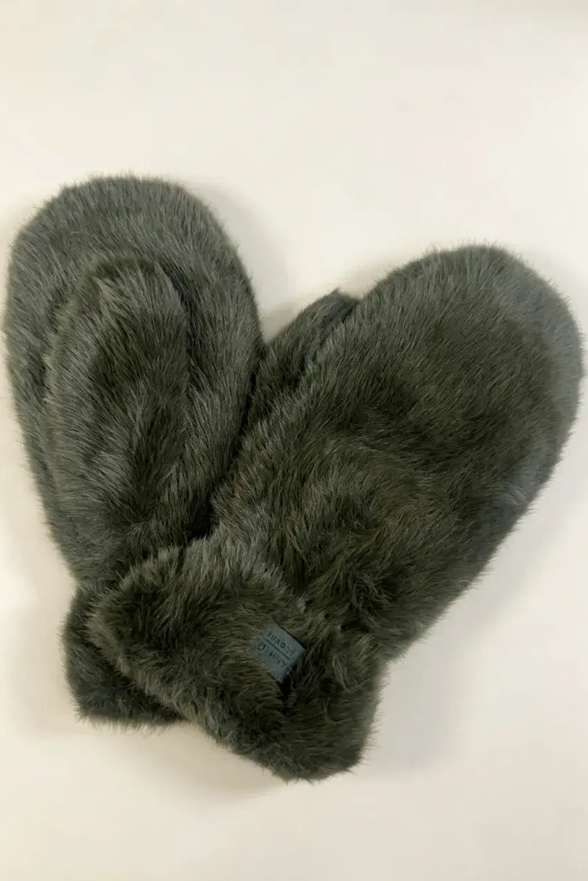 Snowdrift Faux Fur Mittens - Kaki