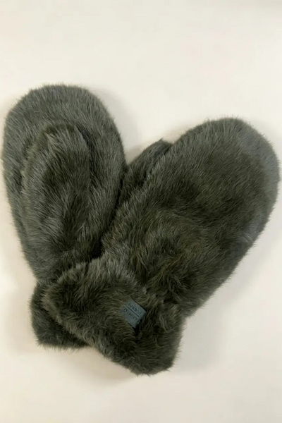 Snowdrift Faux Fur Mittens - Kaki