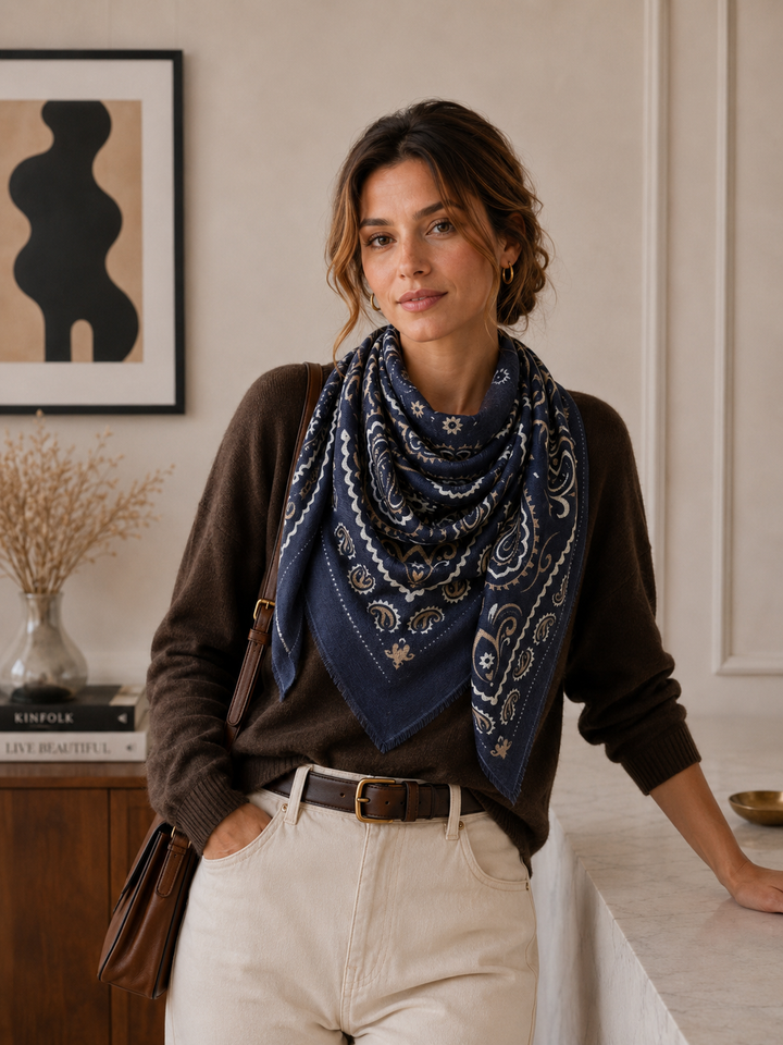 K21 Large Woolen Square Bandana: Khaki