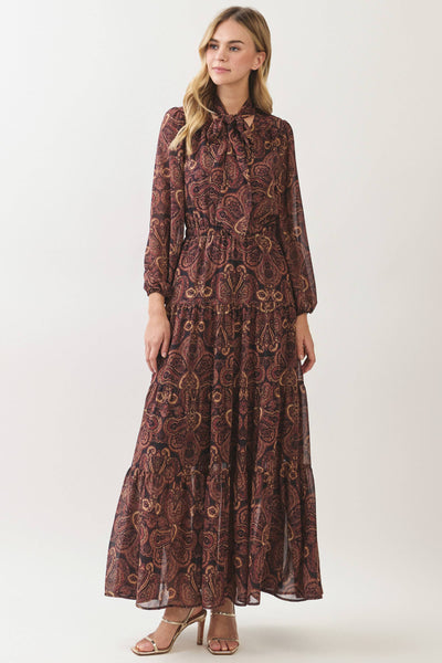 Marlowe Tiered Maxi Dress - Wine Paisley