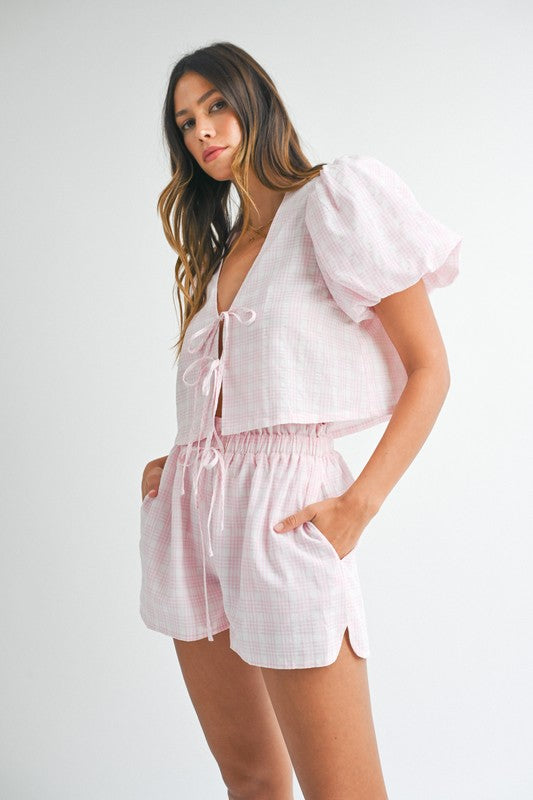 Margot Plaid Tie Set - Pink