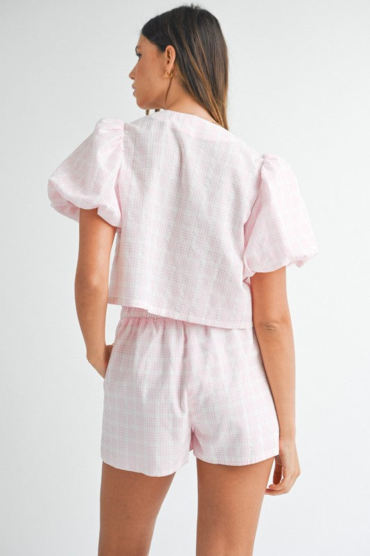 Margot Plaid Tie Set - Pink