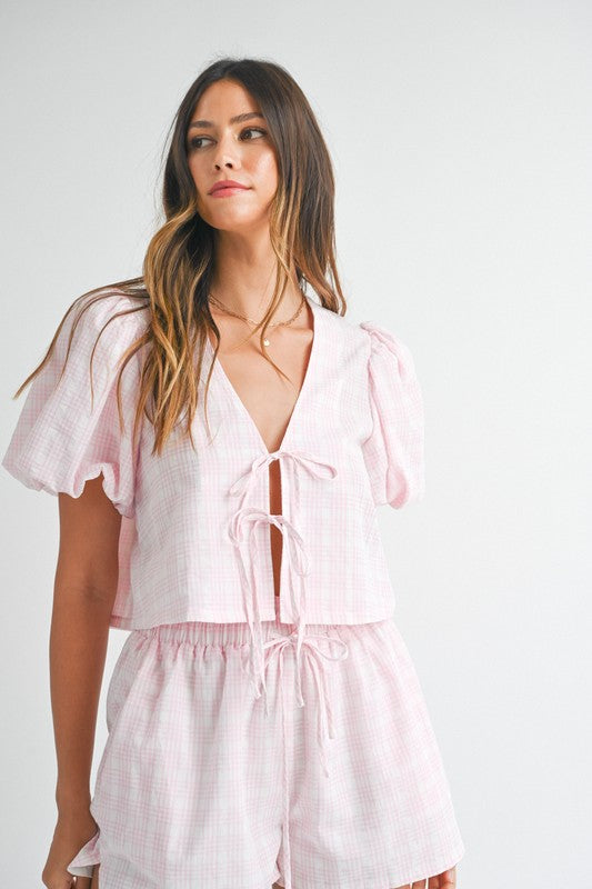 Margot Plaid Tie Set - Pink