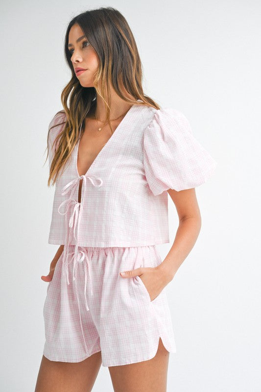 Margot Plaid Tie Set - Pink