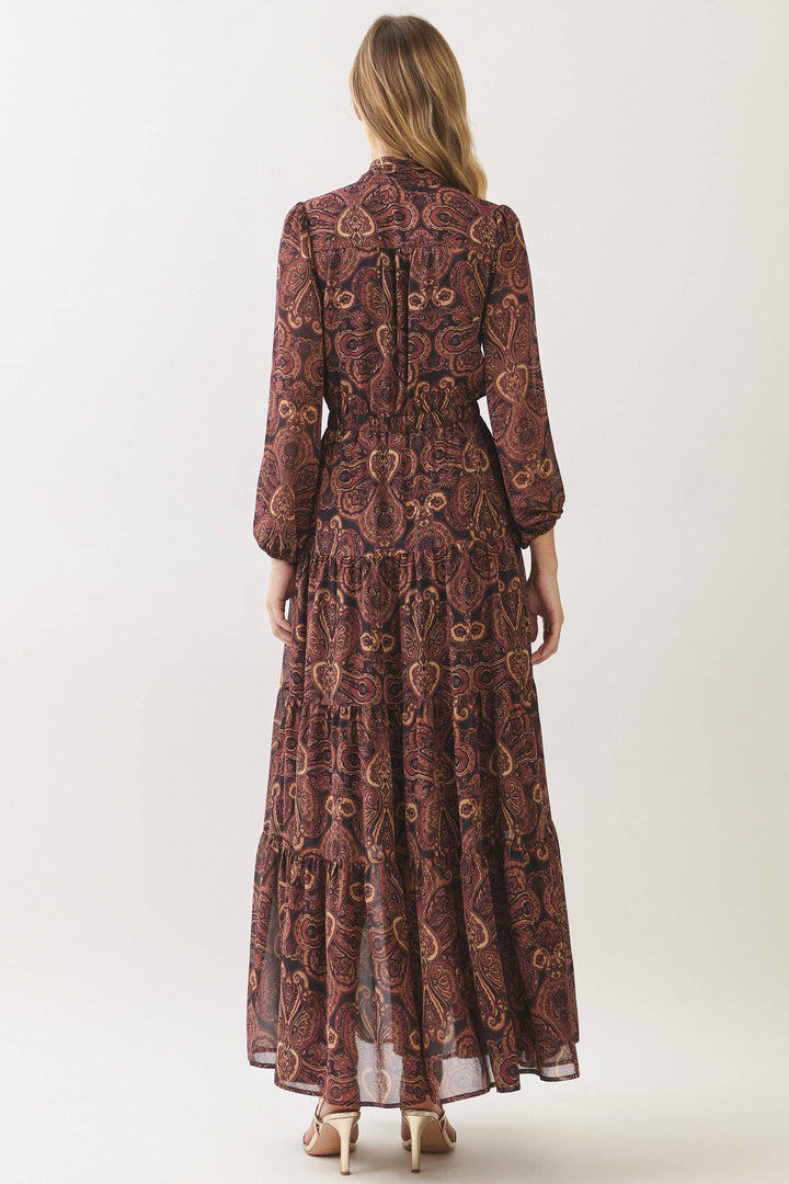 Marlowe Tiered Maxi Dress - Wine Paisley