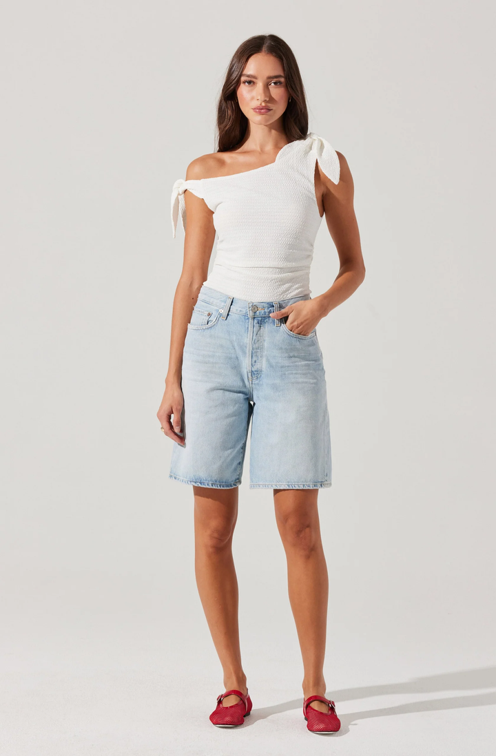 Lora Textured Off Shoulder Top - White