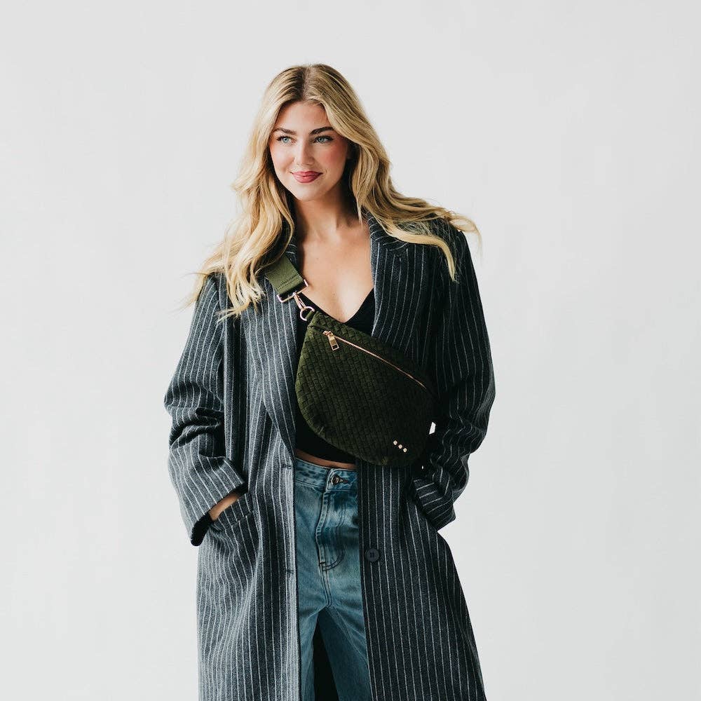 Keara Woven Crossbody Bag - Olive Suede
