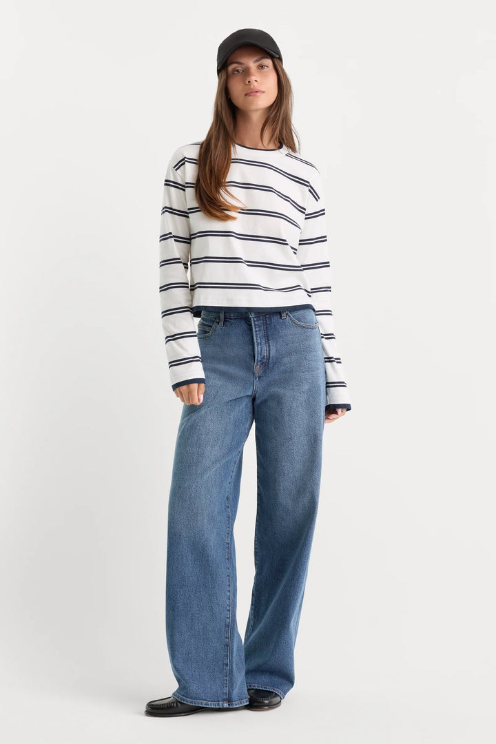 Long Sleeve Layered Tee - Navy Double Stripe