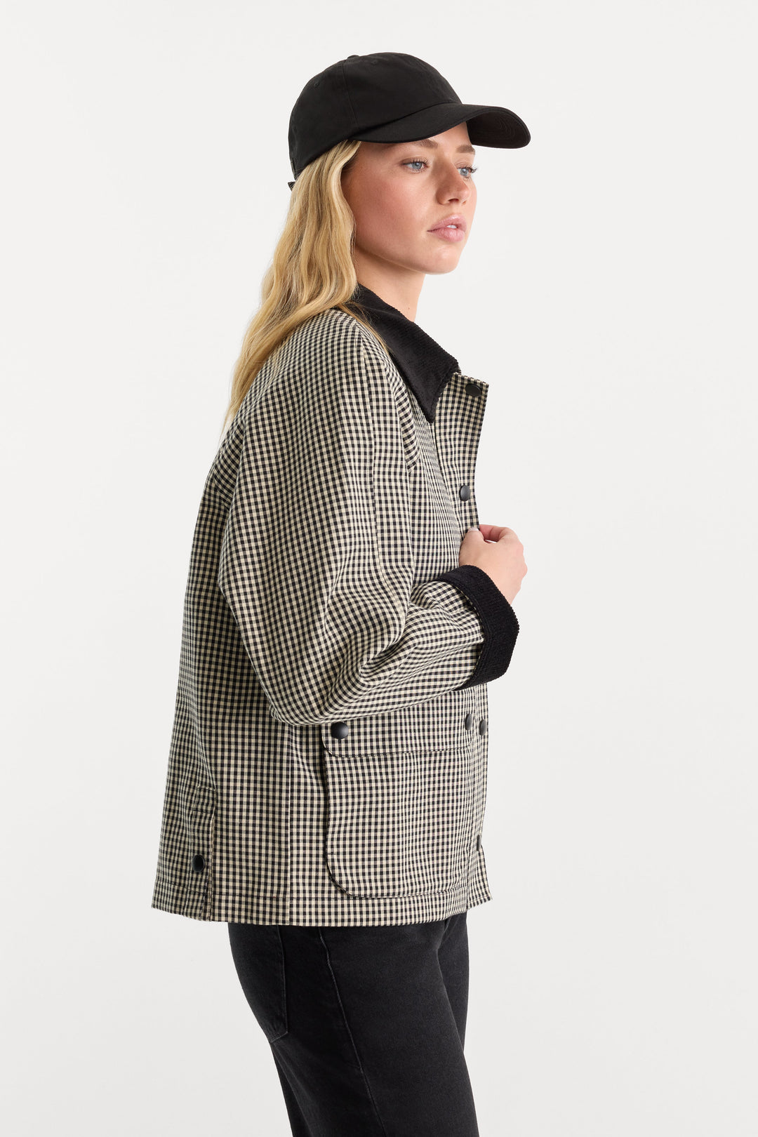 The Heritage Jacket in Black Check, full body