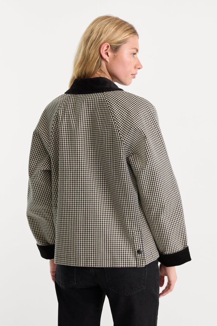 The Heritage Jacket in Black Check, corduroy collar detail
