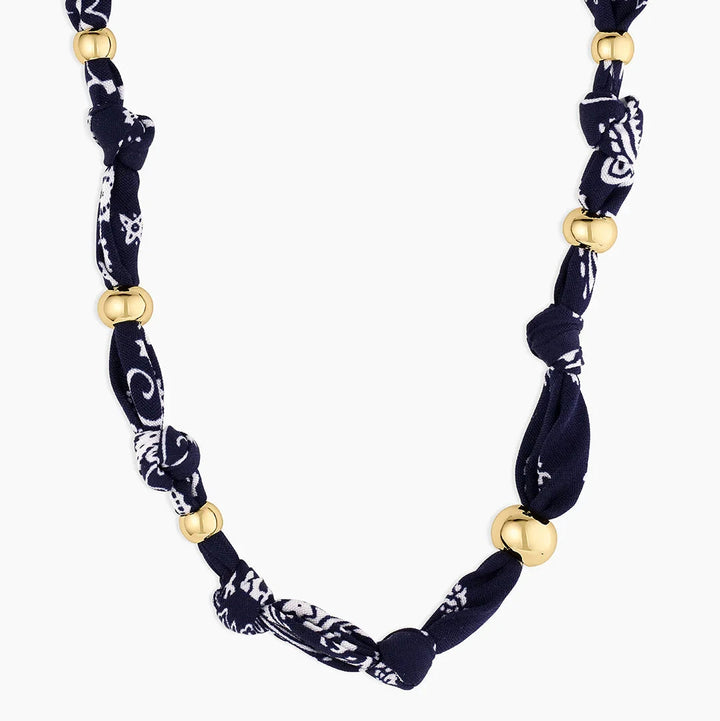 Paisley Bandana Knot Necklace- Gold/Navy