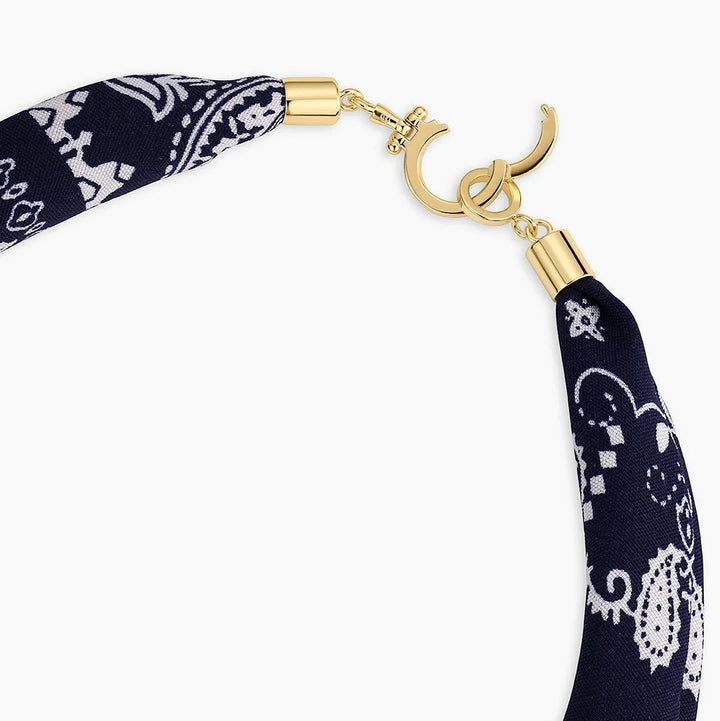 Paisley Bandana Pearl Necklace- Gold/Navy