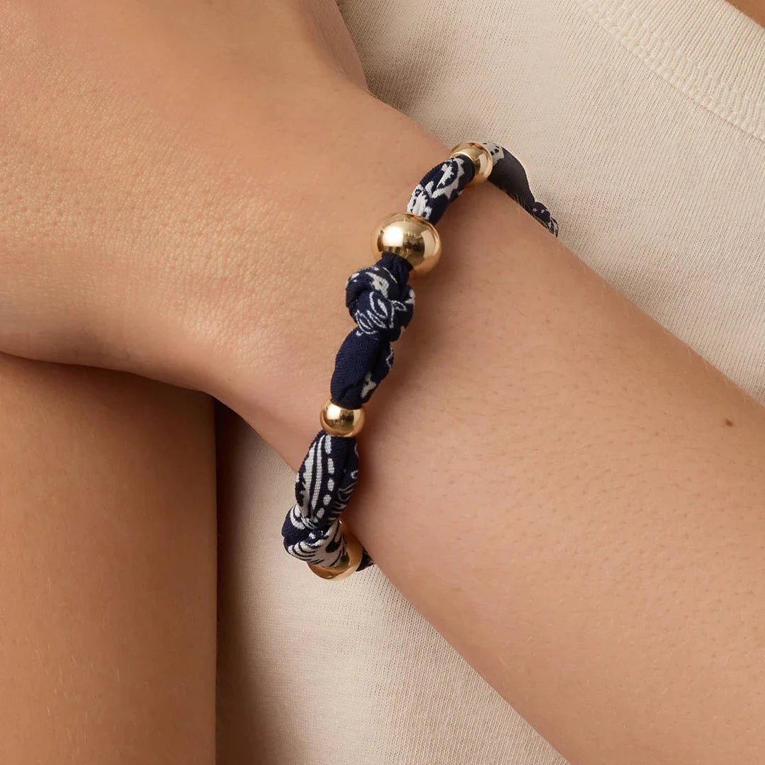 Paisley Bandana Knot Bracelet- Gold/Navy