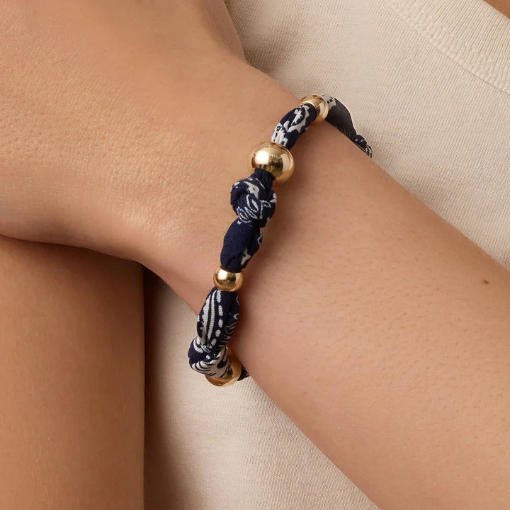 Paisley Bandana Knot Bracelet- Gold/Navy