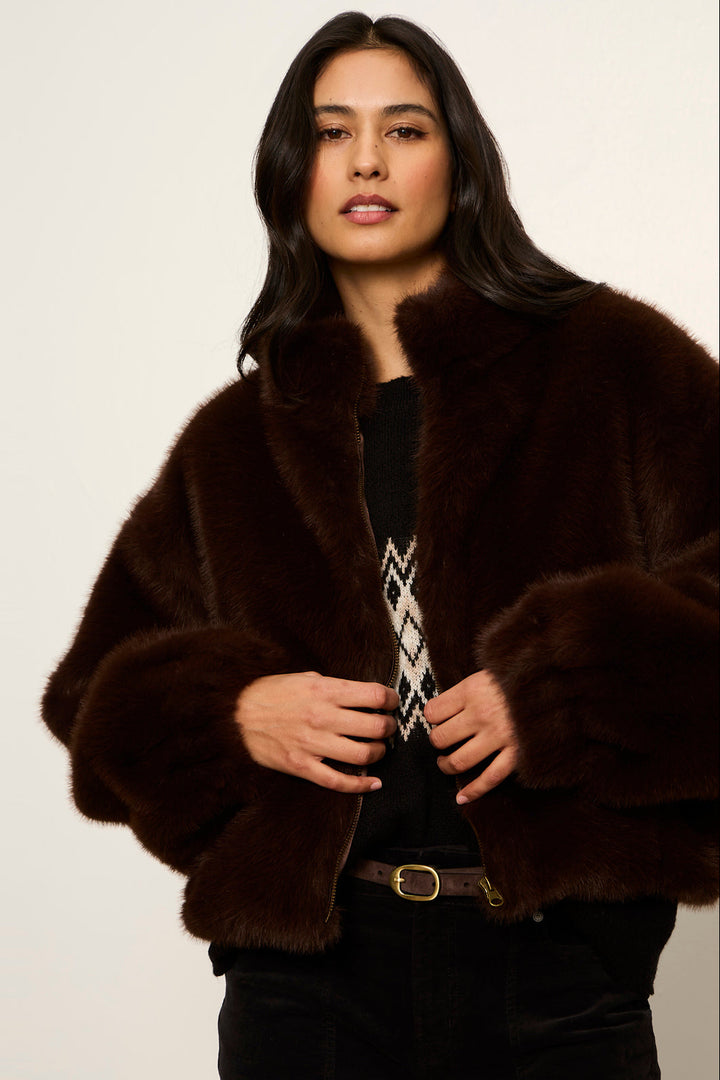 Everest Fur Bomber in Espresso Martini, front view