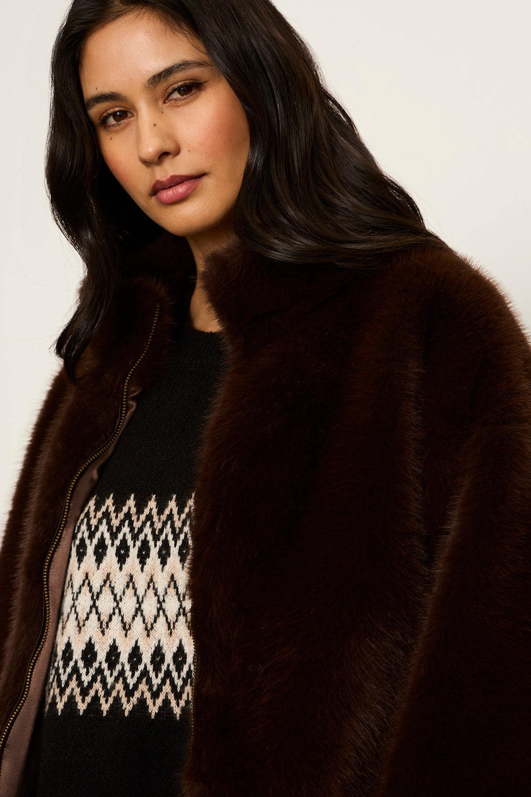 Everest Fur Bomber in Espresso Martini, full body