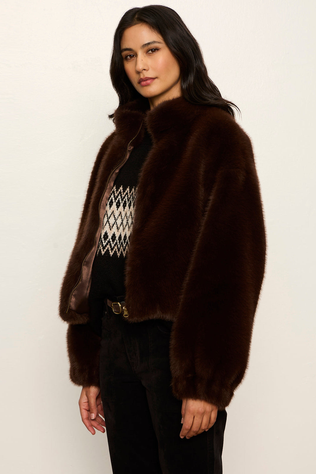 Everest Fur Bomber in Espresso Martini, back view
