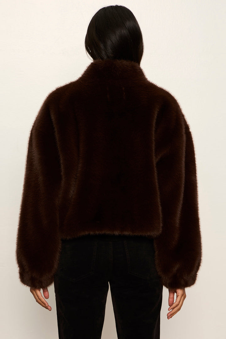 Everest Fur Bomber in Espresso Martini, detail of faux fur