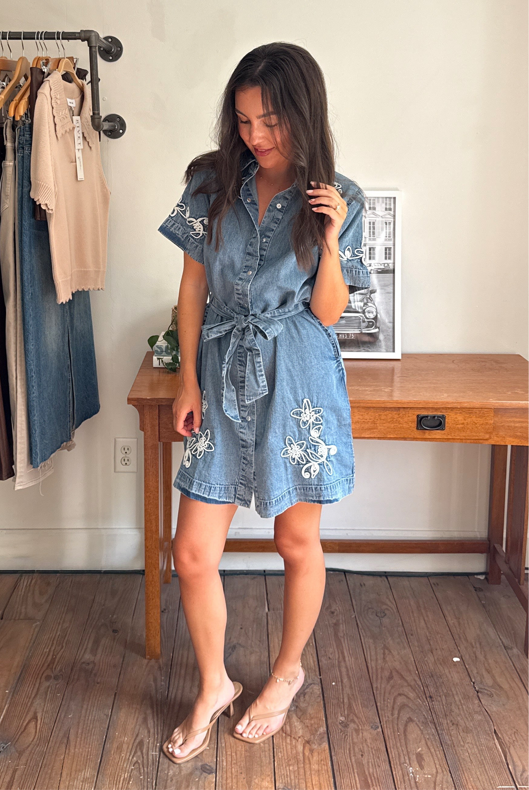 Dolly Embroidered Denim Shirt Dress S Dolly Embroidered Denim Shirt Dress S