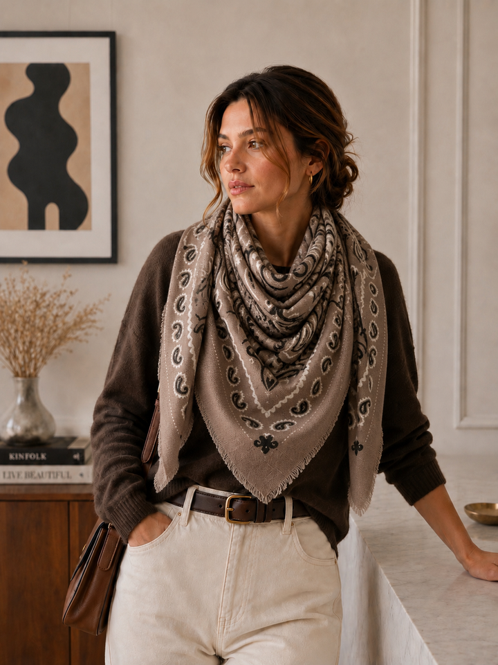 K21 Large Woolen Square Bandana: Cafe