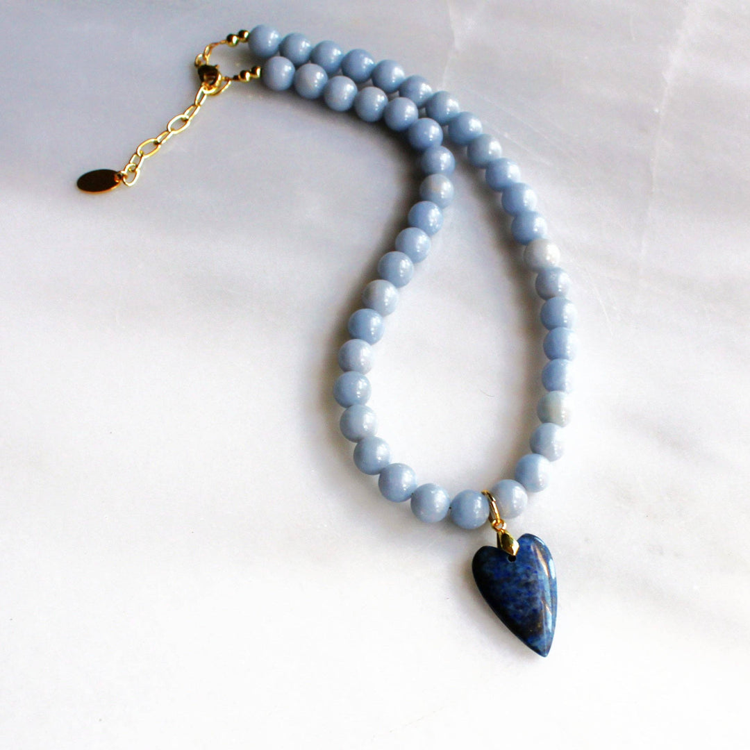 Denim Heart Beaded Necklace - Lapis