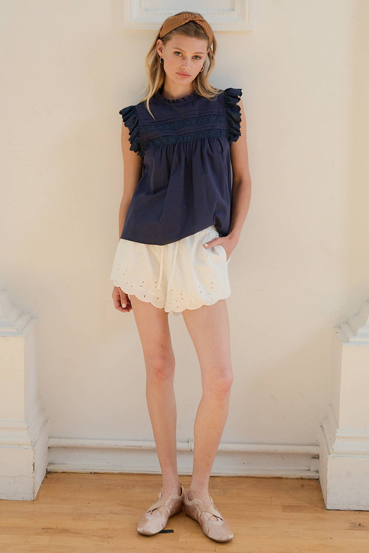 Lauren Lace Panel Blouse - Indigo Blue