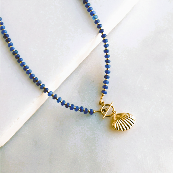 Shell Toggle Necklace - Blue Quartz: 18 inch