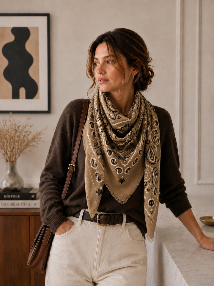 K21 Large Woolen Square Bandana: Khaki
