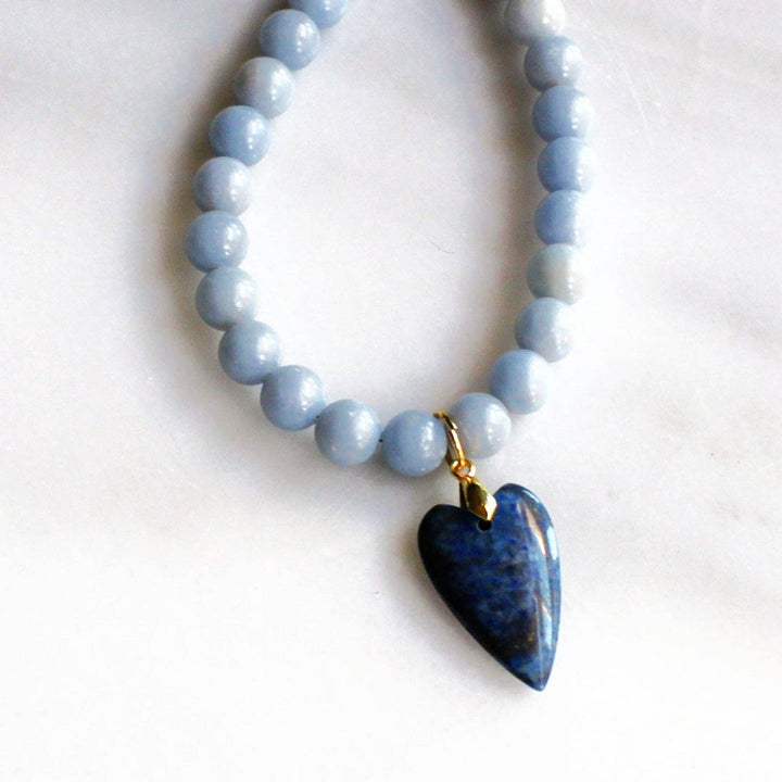 Denim Heart Beaded Necklace - Lapis