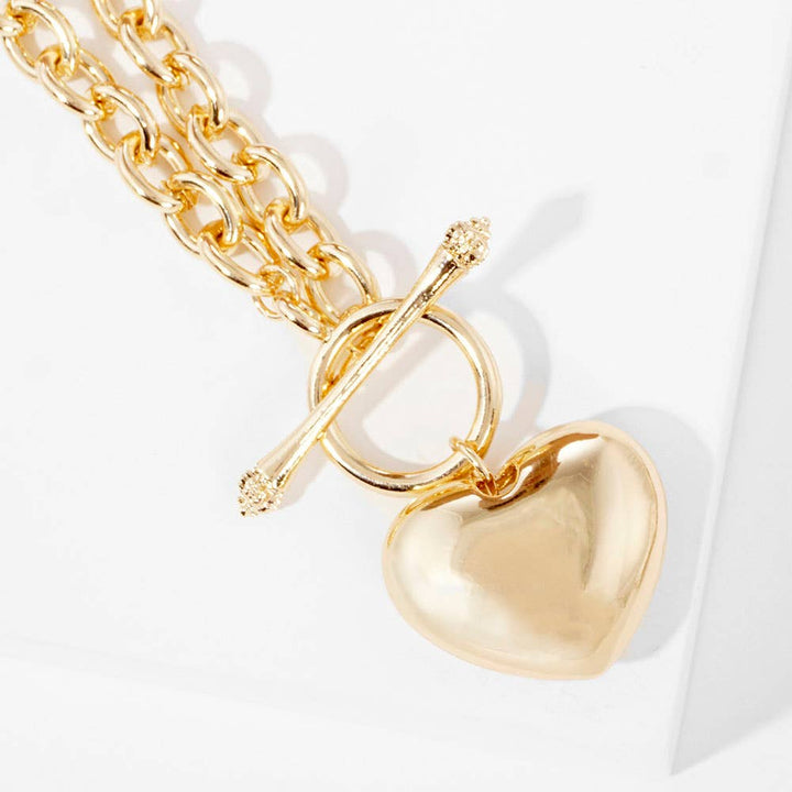 Heart Pendant Toggle Necklace - Gold
