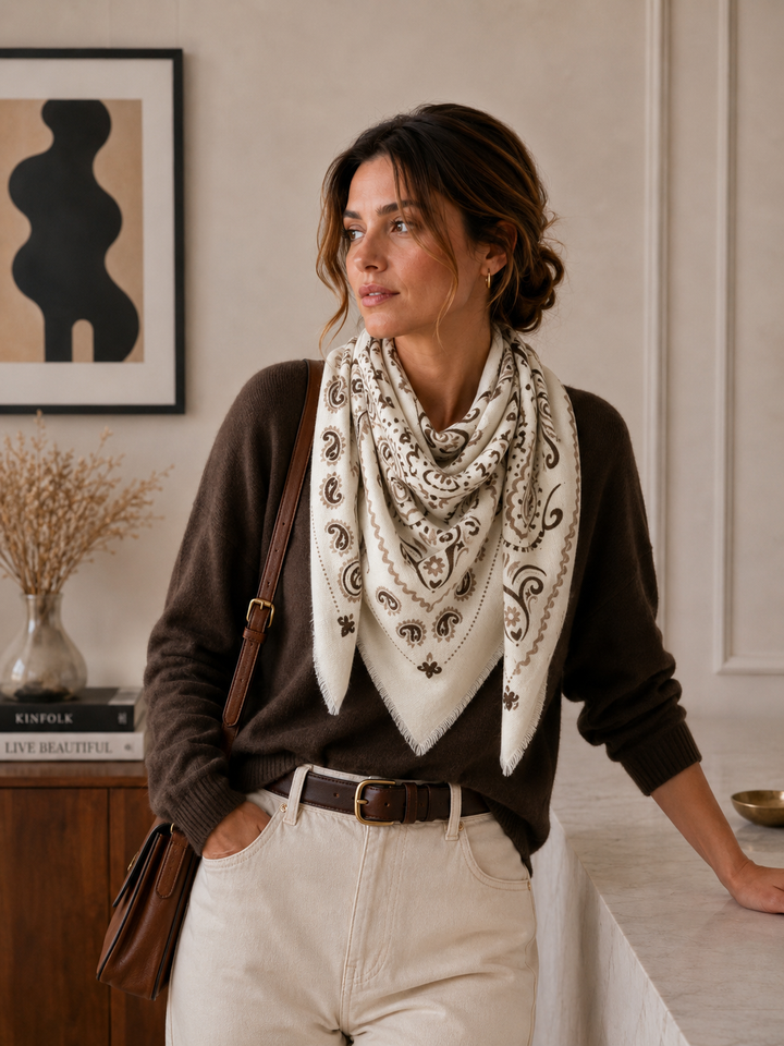 K21 Large Woolen Square Bandana: Khaki