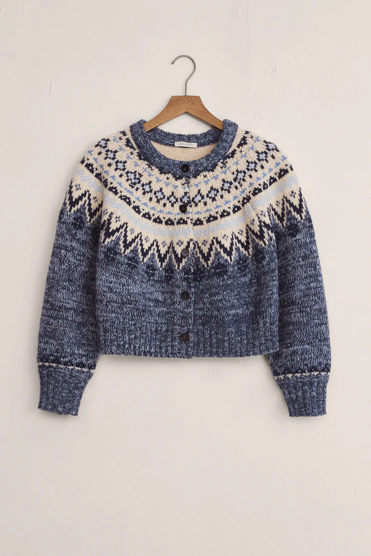 North Sea Fair Isle Cardigan - Blue Velvet Heather