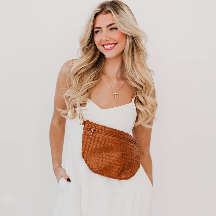 Keara Woven Crossbody Bag - Brown