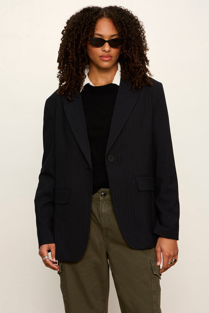 Maci Blazer - Navy Pinstripe, front