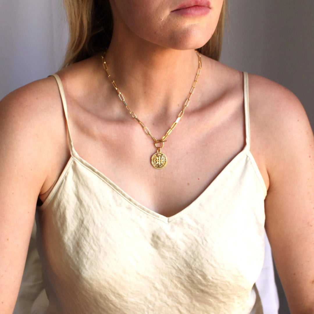 Gold Coin Toggle Necklace: 16 inch
